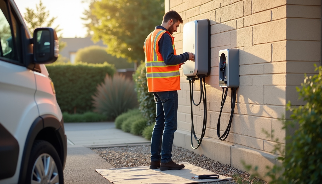 Un installateur certifié IRVE effectue la pose d'une borne de recharge à Bayard-sur-Marne