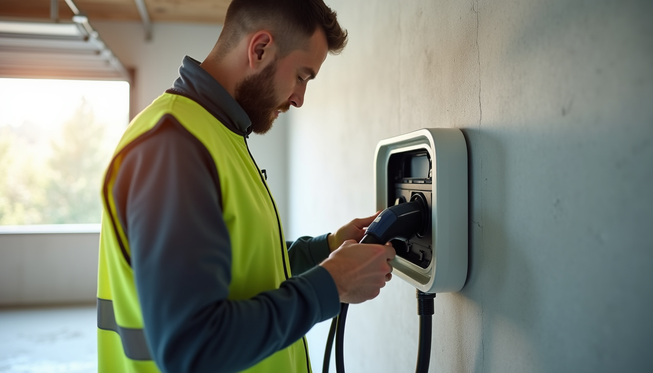 Un installateur IRVE certifié en train de poser une wallbox dans un garage à Weitbruch