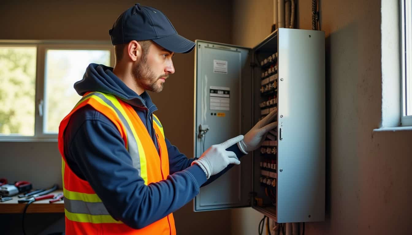 Un technicien IRVE vérifie le tableau électrique avant installation d'une borne à Rostrenen