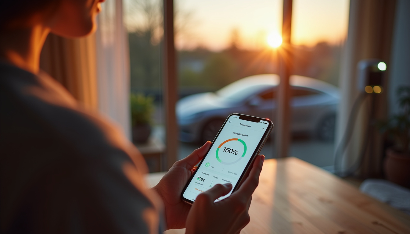 Utilisateur consultant l'application de sa borne de recharge depuis son smartphone