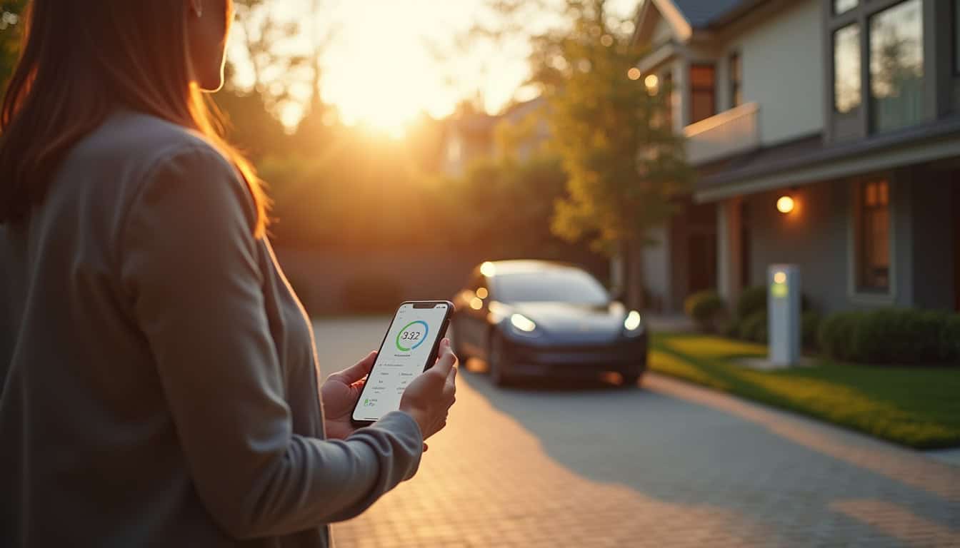 Utilisateur consultant l'application de sa borne de recharge intelligente sur son smartphone à Droue-sur-Drouette