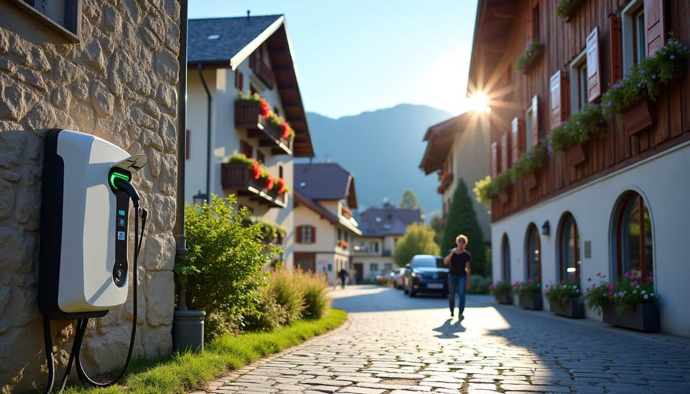 Utilisation d'une borne de recharge rapide en centre-ville de Samoëns