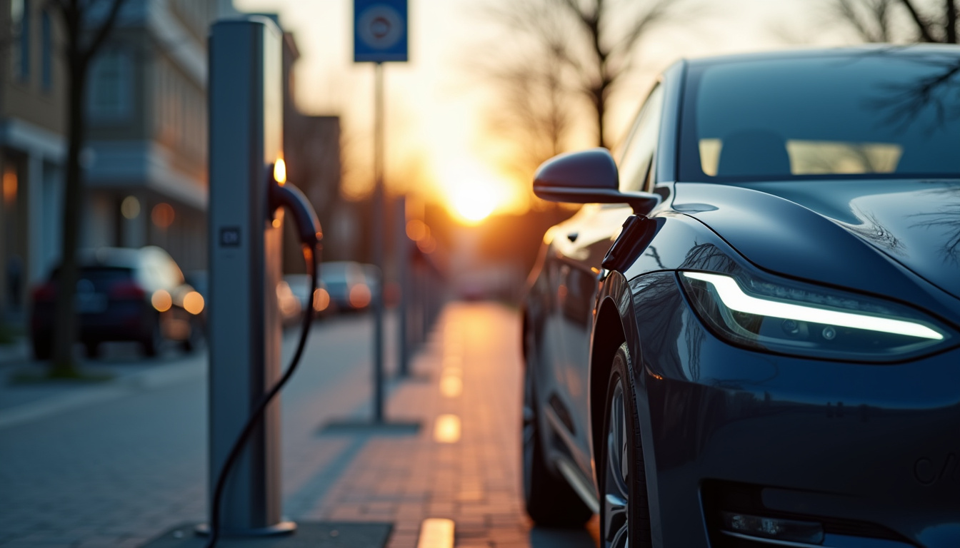 Véhicule électrique en charge sur une borne publique à Durtol