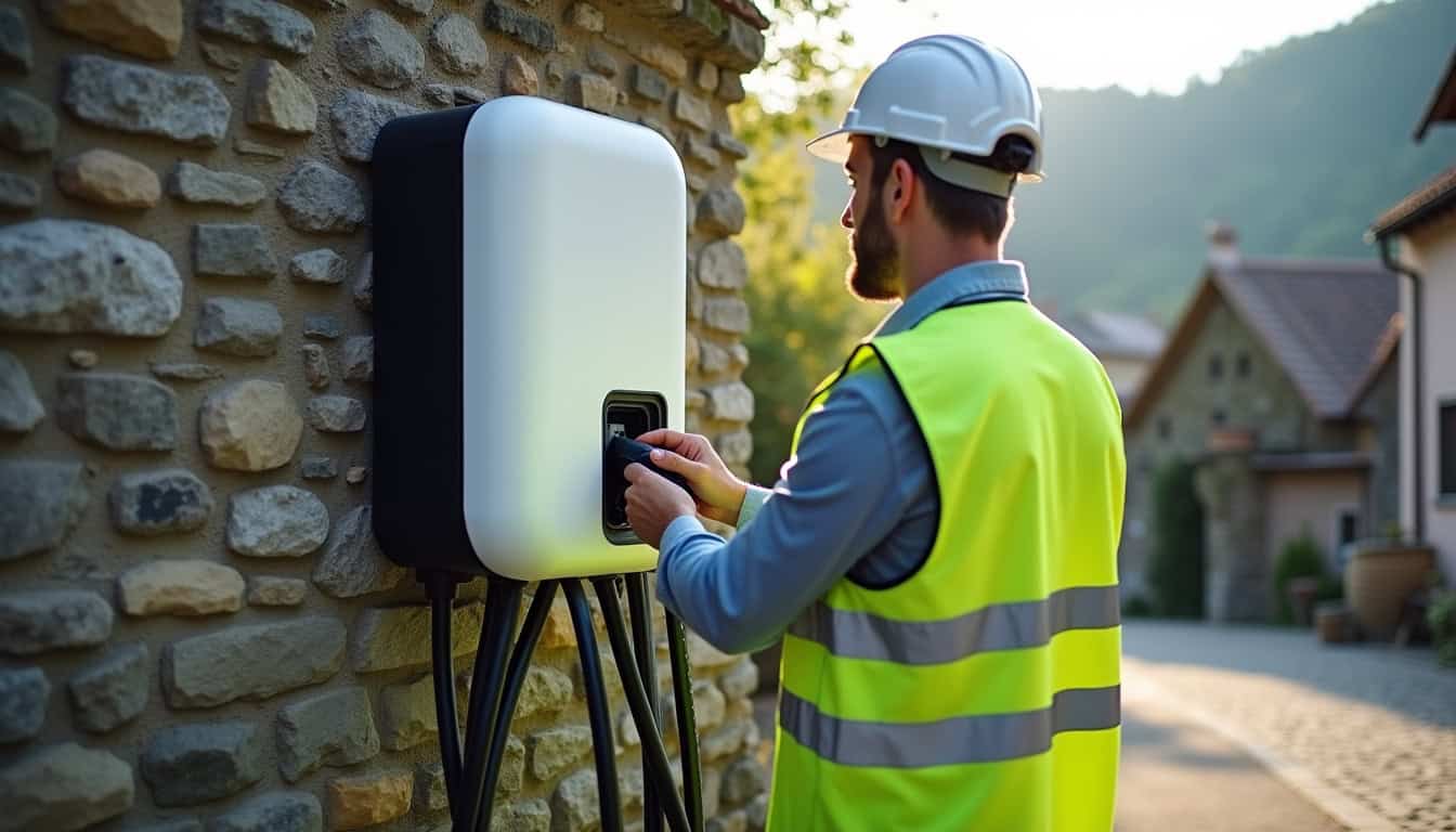 Vérification du fonctionnement d'une borne de recharge électrique lors d'un test de sécurité à Saint-Étienne-de-Baïgorry