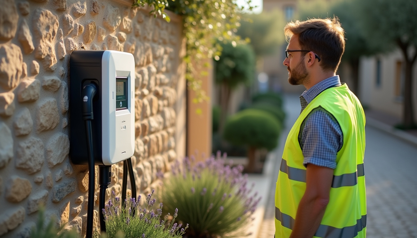 Vérification d'une borne de recharge par un technicien à Villeneuve-de-la-Raho