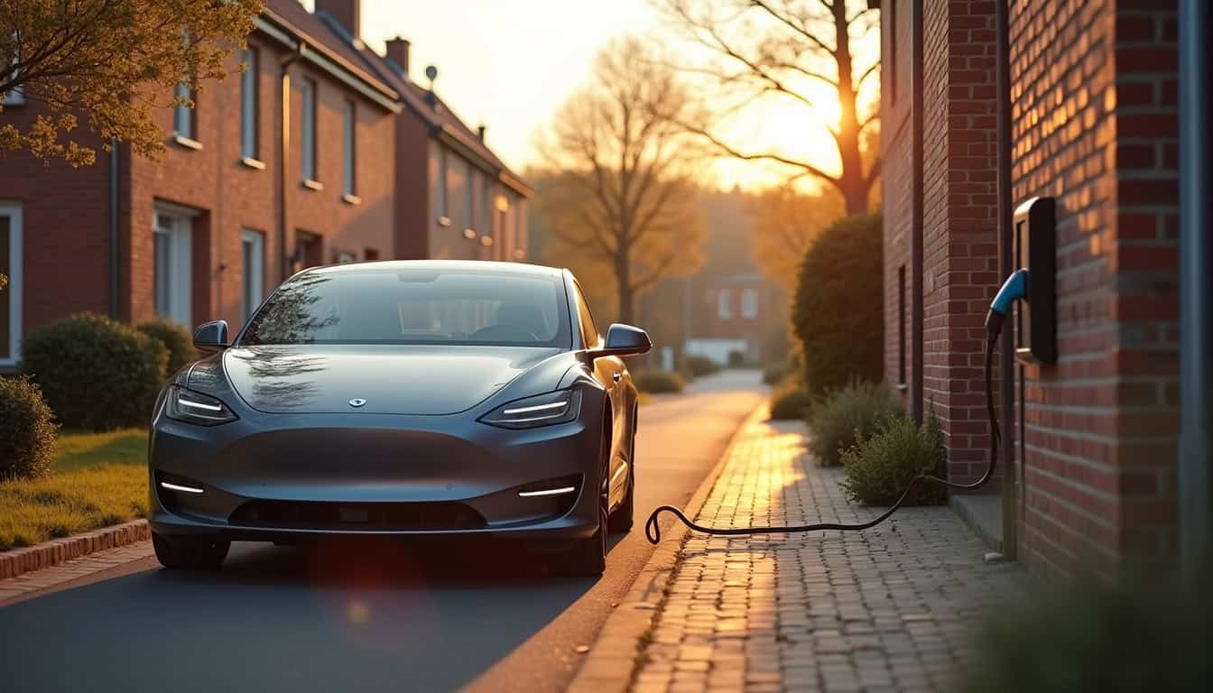 Voiture électrique en charge sur une borne murale à Pont-à-Vendin