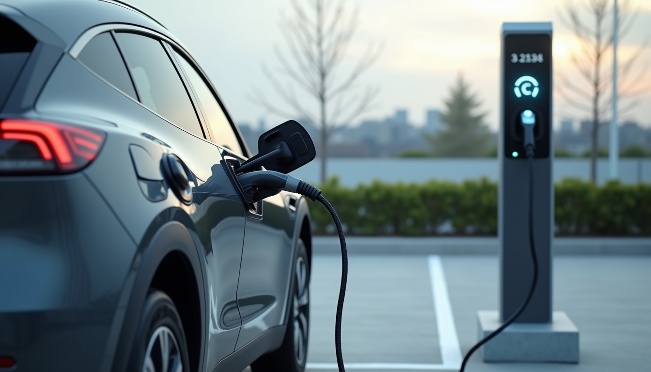 Voiture électrique en charge sur une place de stationnement en extérieur
