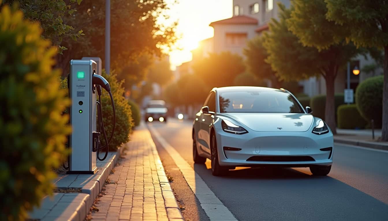 Voiture électrique en cours de recharge sur une borne installée à Bouc-Bel-Air