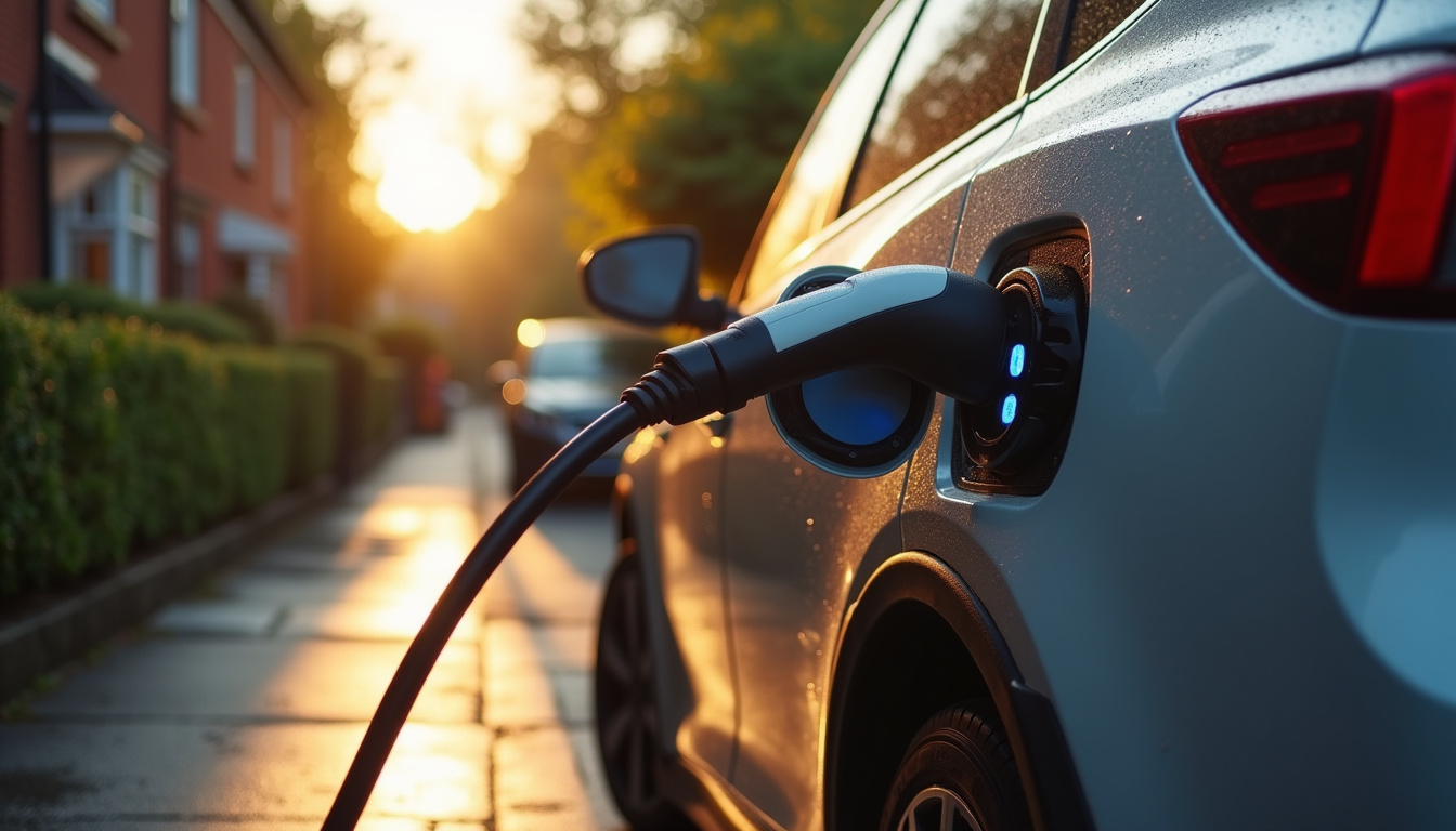 Voiture électrique en cours de recharge sur une borne murale à Bellaing