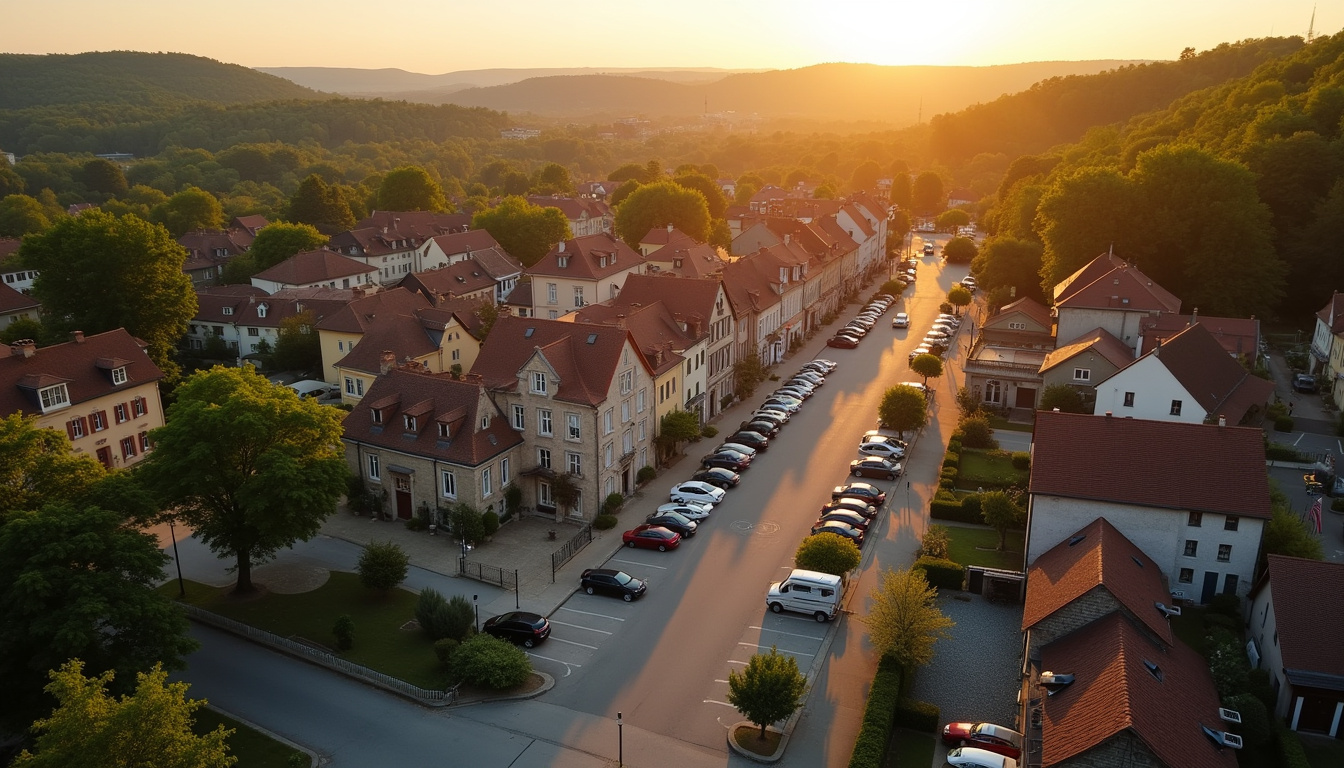 Vue aérienne de Laplume avec des bornes de recharge installées dans la ville