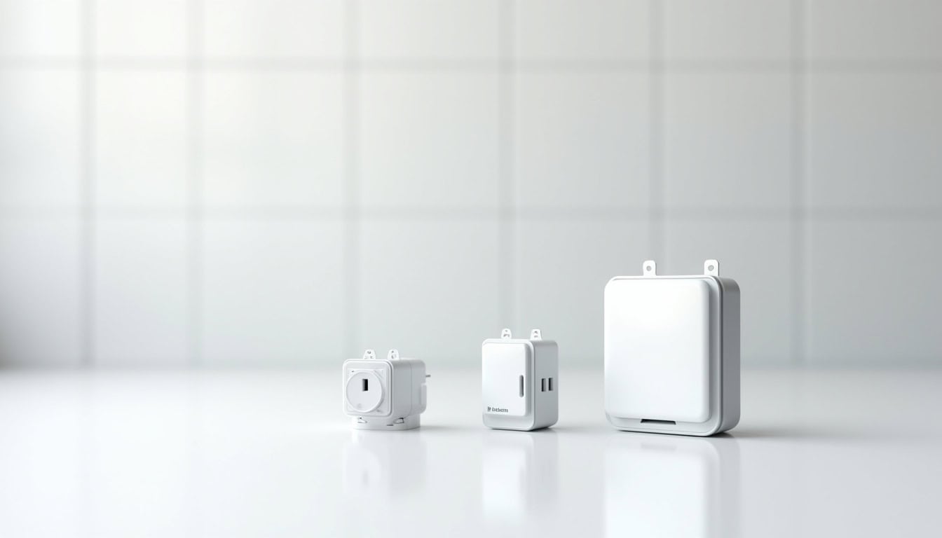 Vue comparative des différents types de bornes de recharge: prise renforcée, wallbox 7,4 kW et borne triphasée 11 kW
