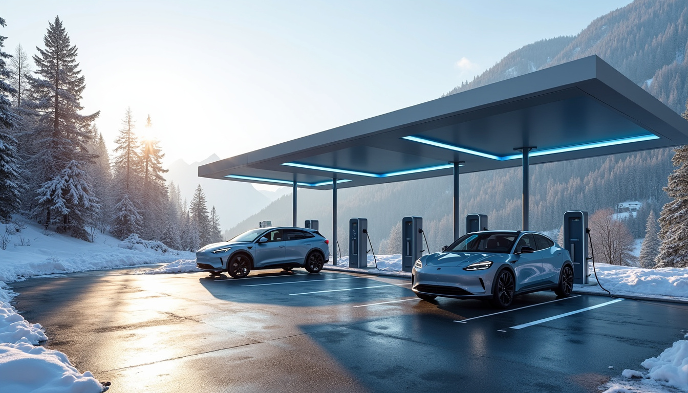 Vue de la station de recharge ultra-rapide ENGIE Vianeo située au Parking du Pain de Mai à Moûtiers