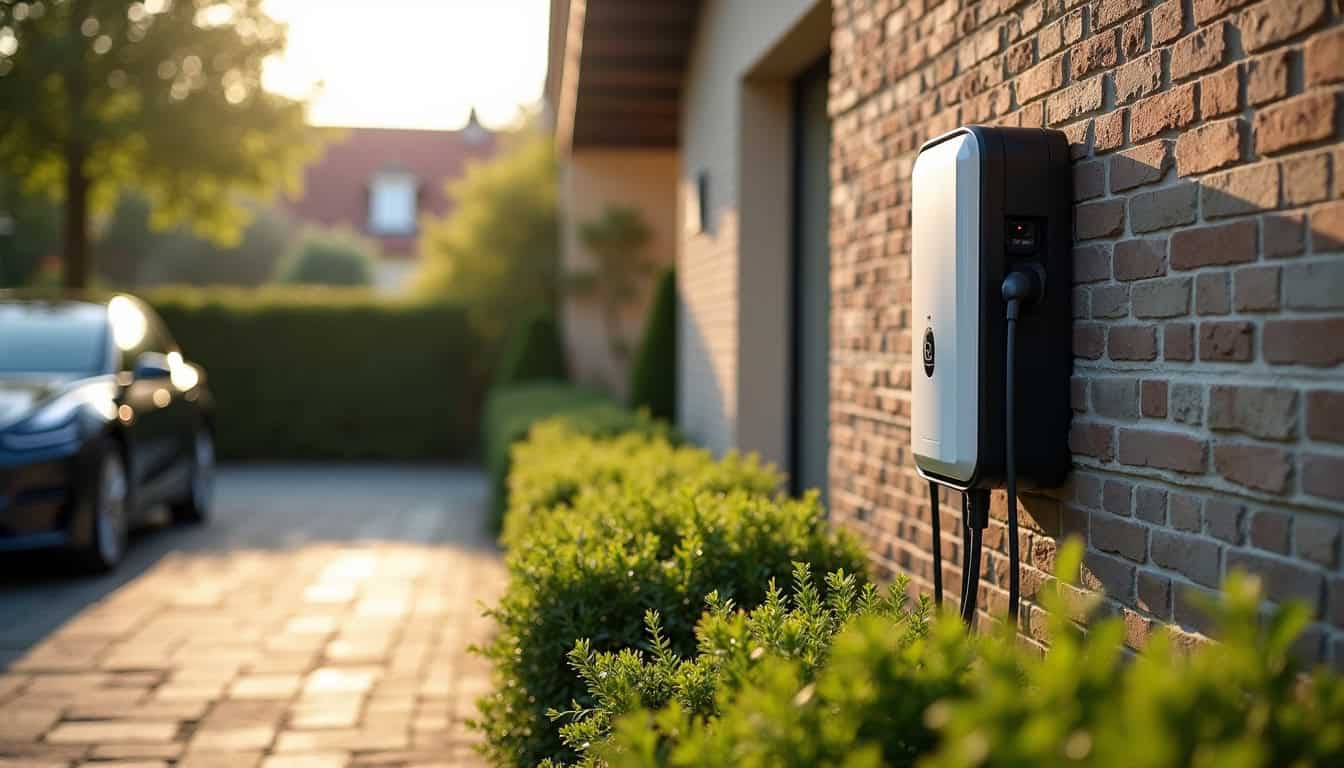 Vue d'ensemble d'une borne de recharge installée à l'extérieur d'une maison à Mons-en-Barœul