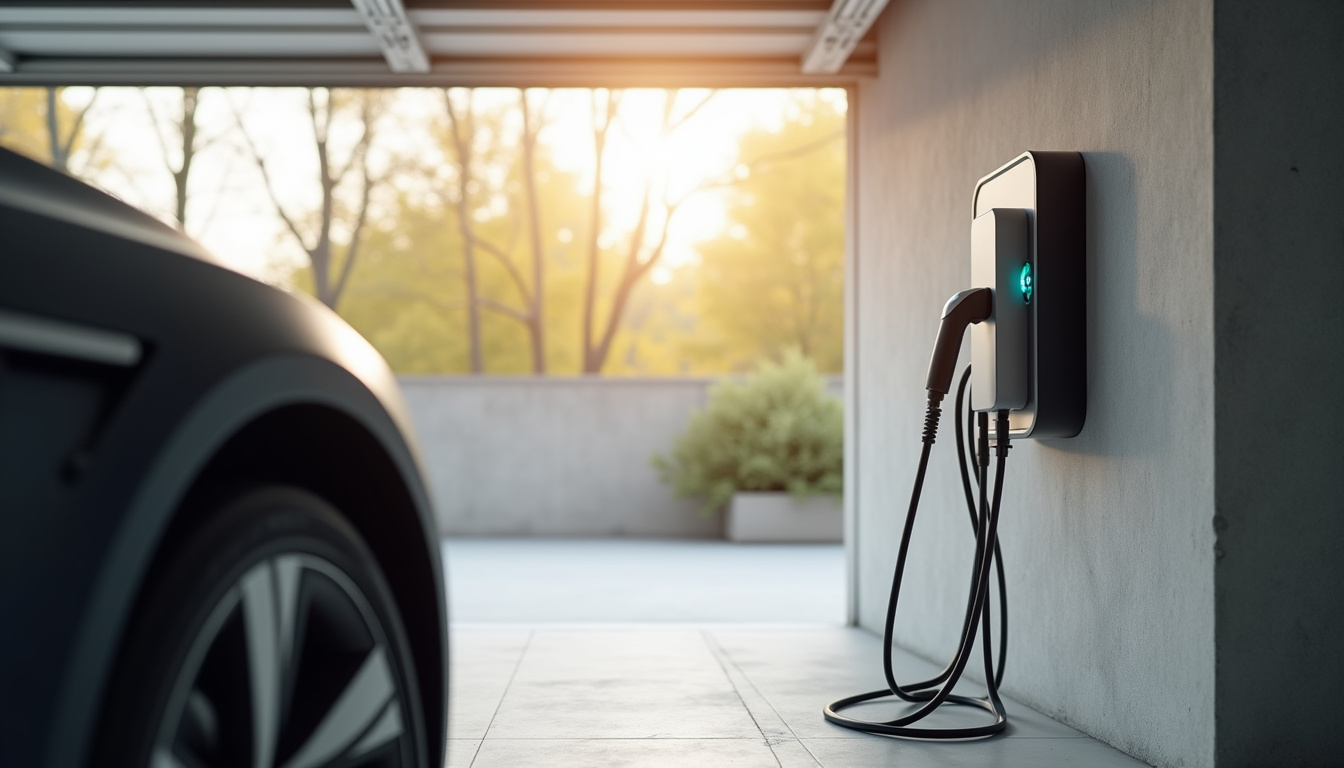 Vue d'ensemble d'une borne électrique installée et fonctionnelle dans un garage à Escaudain