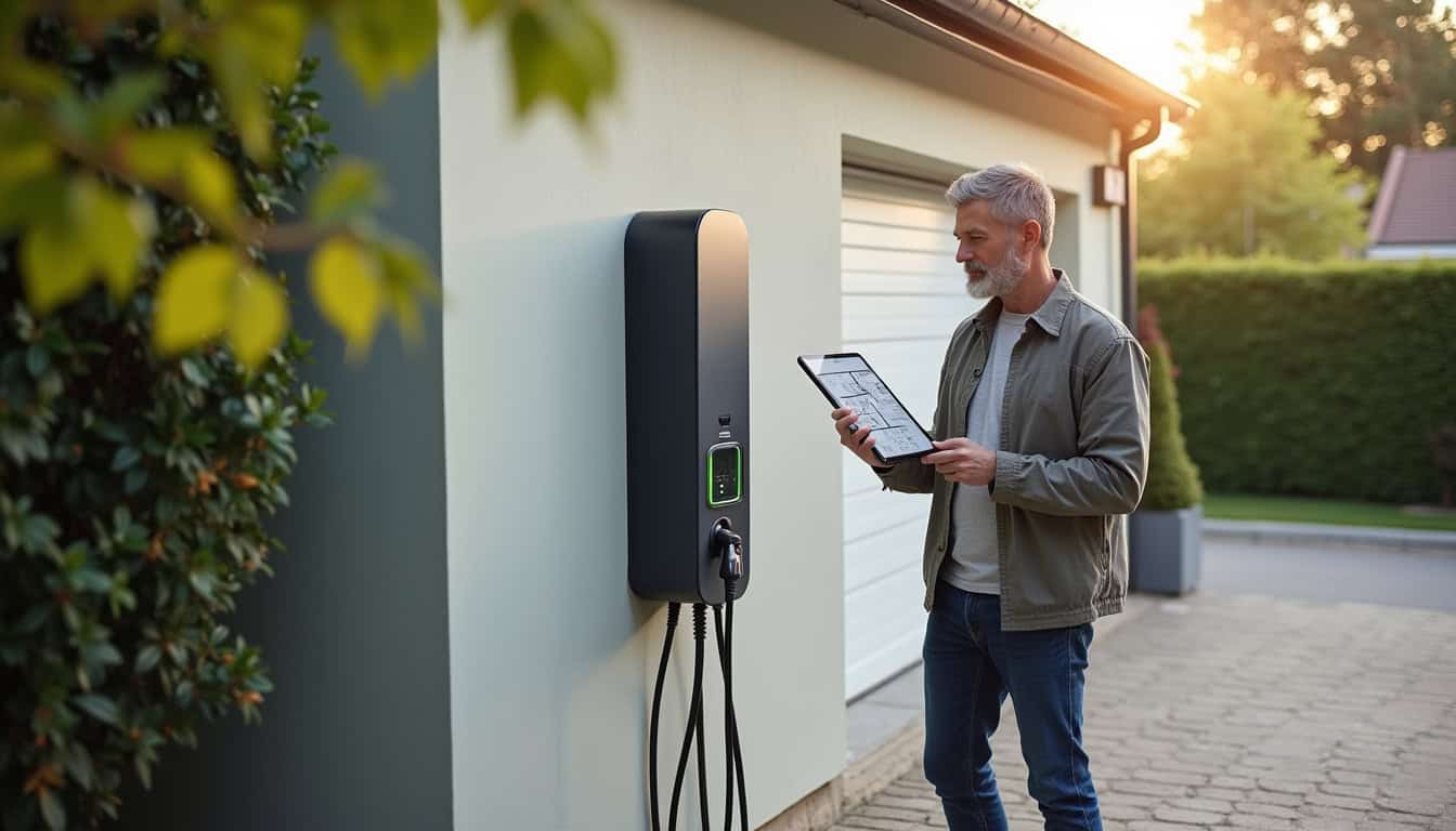 Vue d'un propriétaire évaluant le choix d'une borne de recharge électrique à Palaiseau