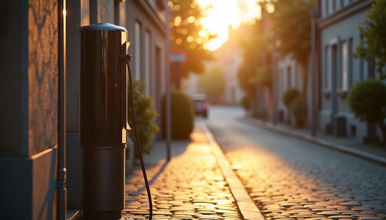 Vue d'une borne de recharge installée en bord de rue à Châteauvillain
