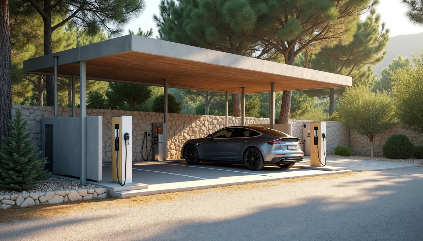 Vue d'une borne de recharge publique installée au Parking Camping Municipal à Bargemon