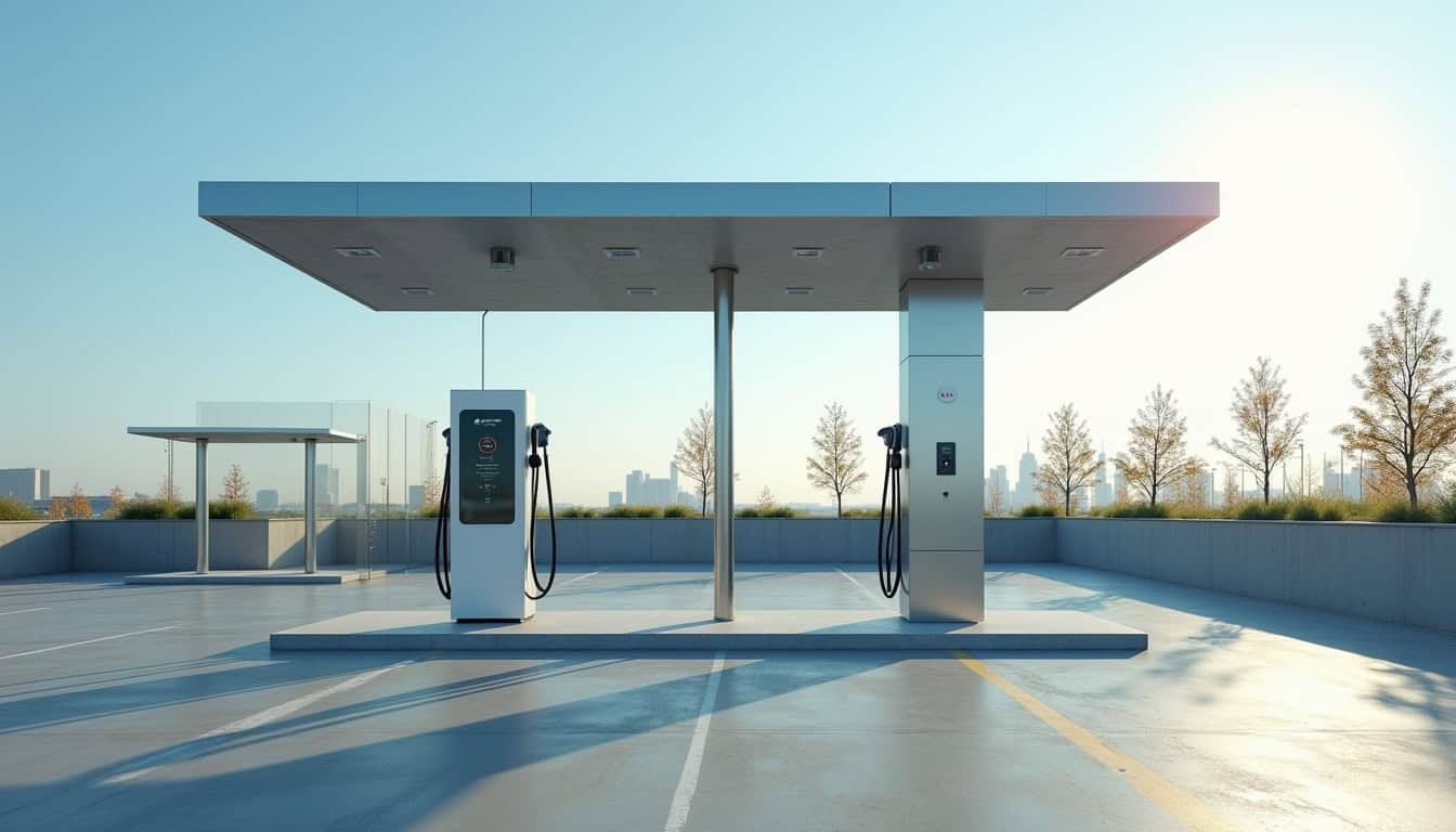 Vue d'une borne de recharge publique située au Parking Sud de La Buisse