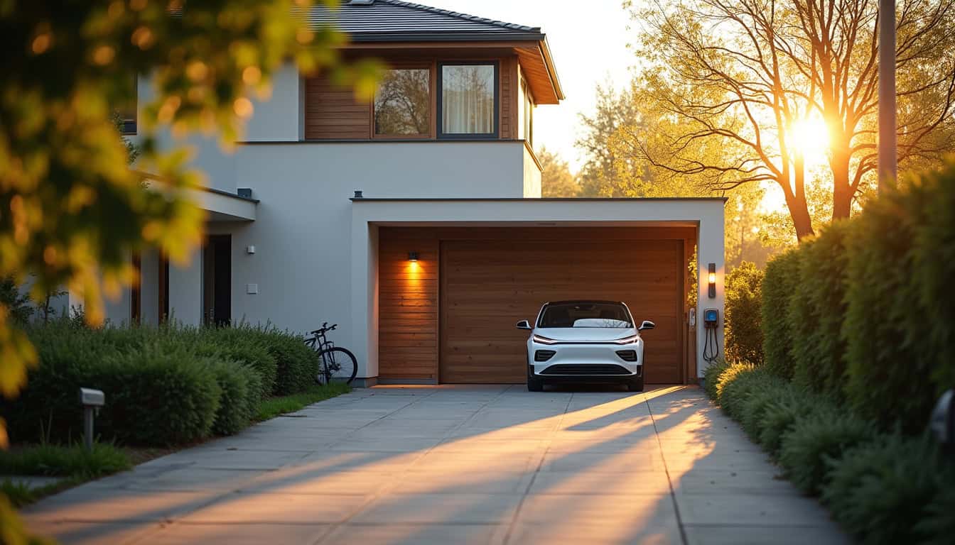 Vue d'une maison avec une borne de recharge installée dans le garage à Messein