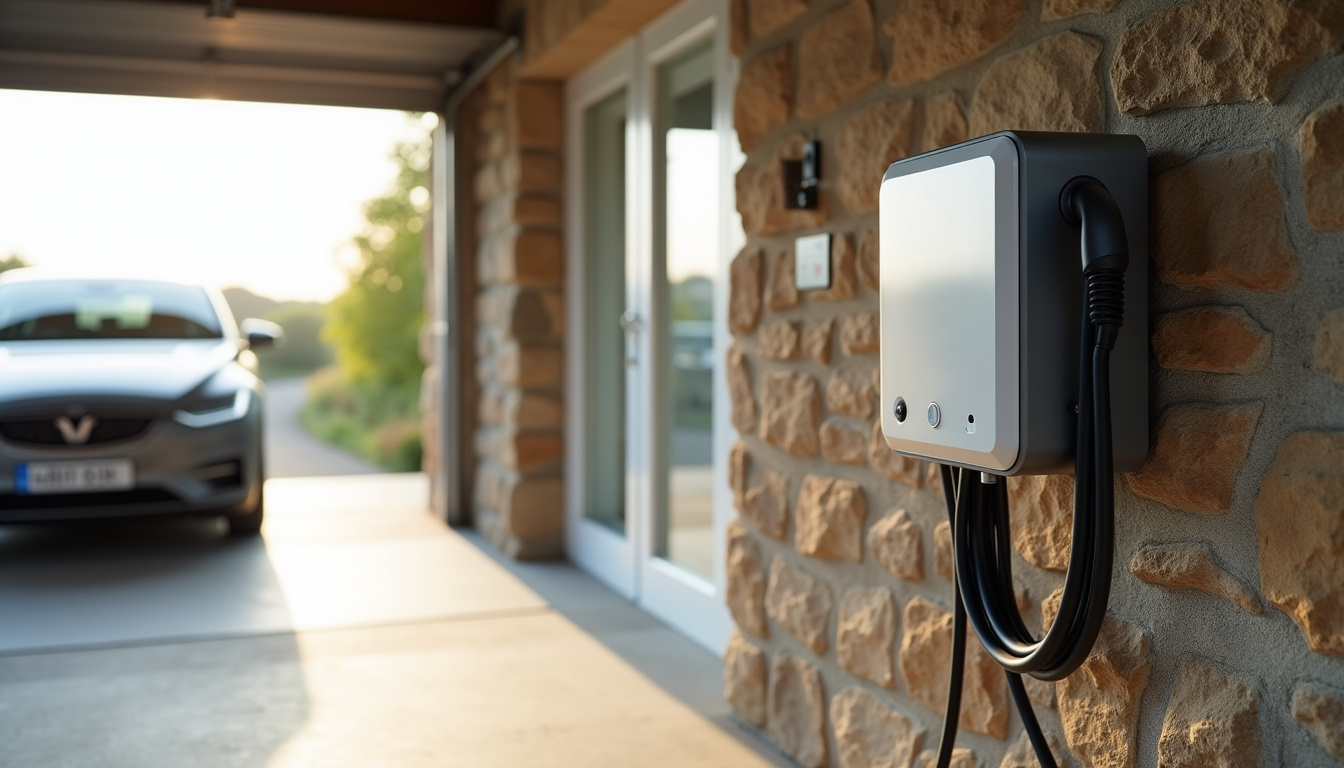 Vue d'une wallbox installée dans un garage de maison individuelle à Trégastel