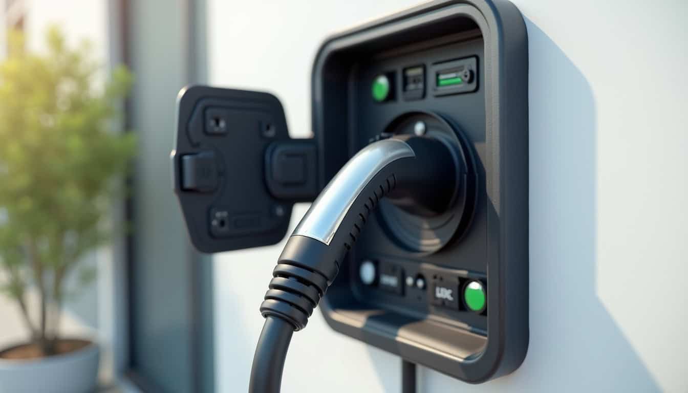 Vue rapprochée du matériel d'une borne de recharge électrique et de ses composants électriques