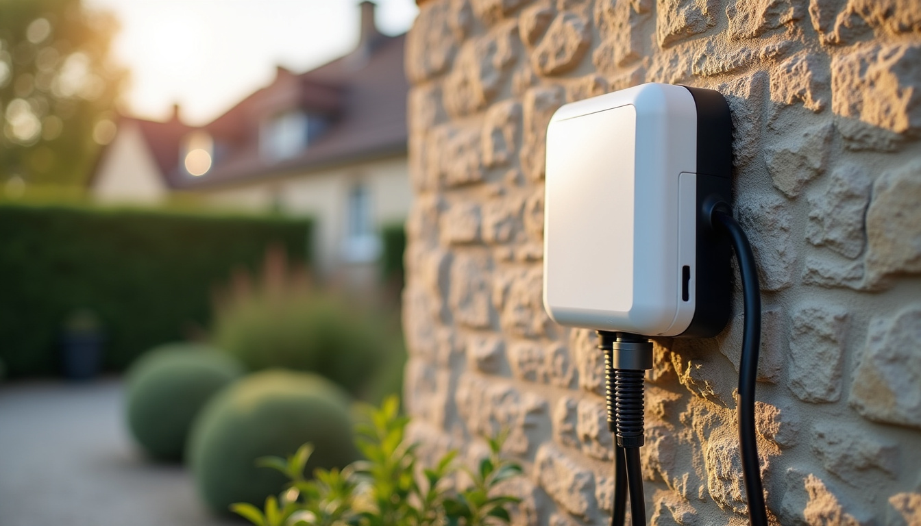 Vue rapprochée d'une borne de recharge murale installée à Épervans