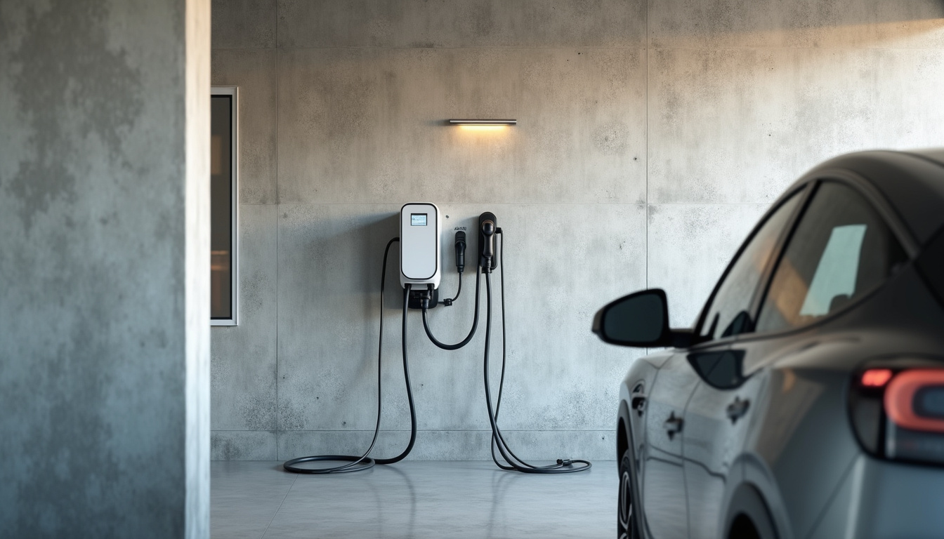 Borne de recharge électrique de 7,4 kW installée dans un garage à Villeneuve-sur-Allier
