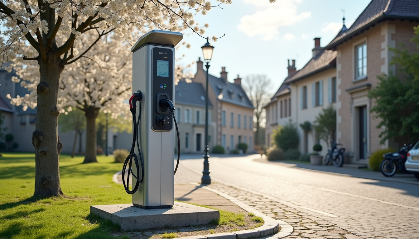 Borne de recharge électrique en espace public à Alvimare, commune voisine de Yébleron
