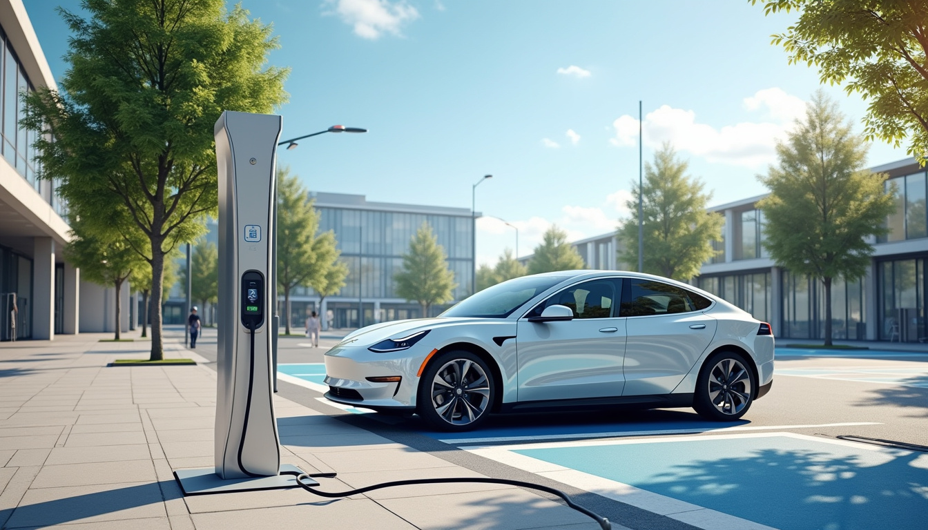 Borne de recharge électrique en extérieur à Ézanville, vue de jour avec stationnement dédié