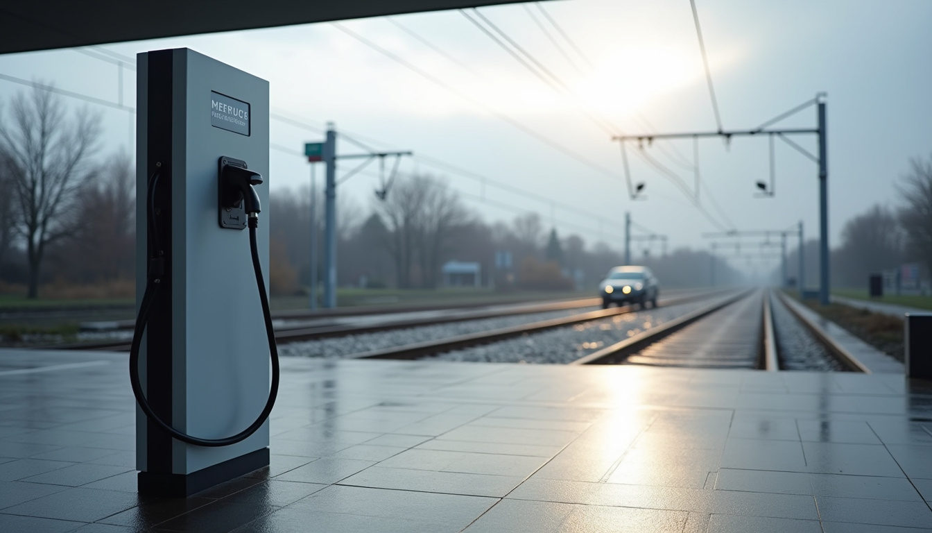Borne de recharge électrique en extérieur sur le parking de la gare de Senlis