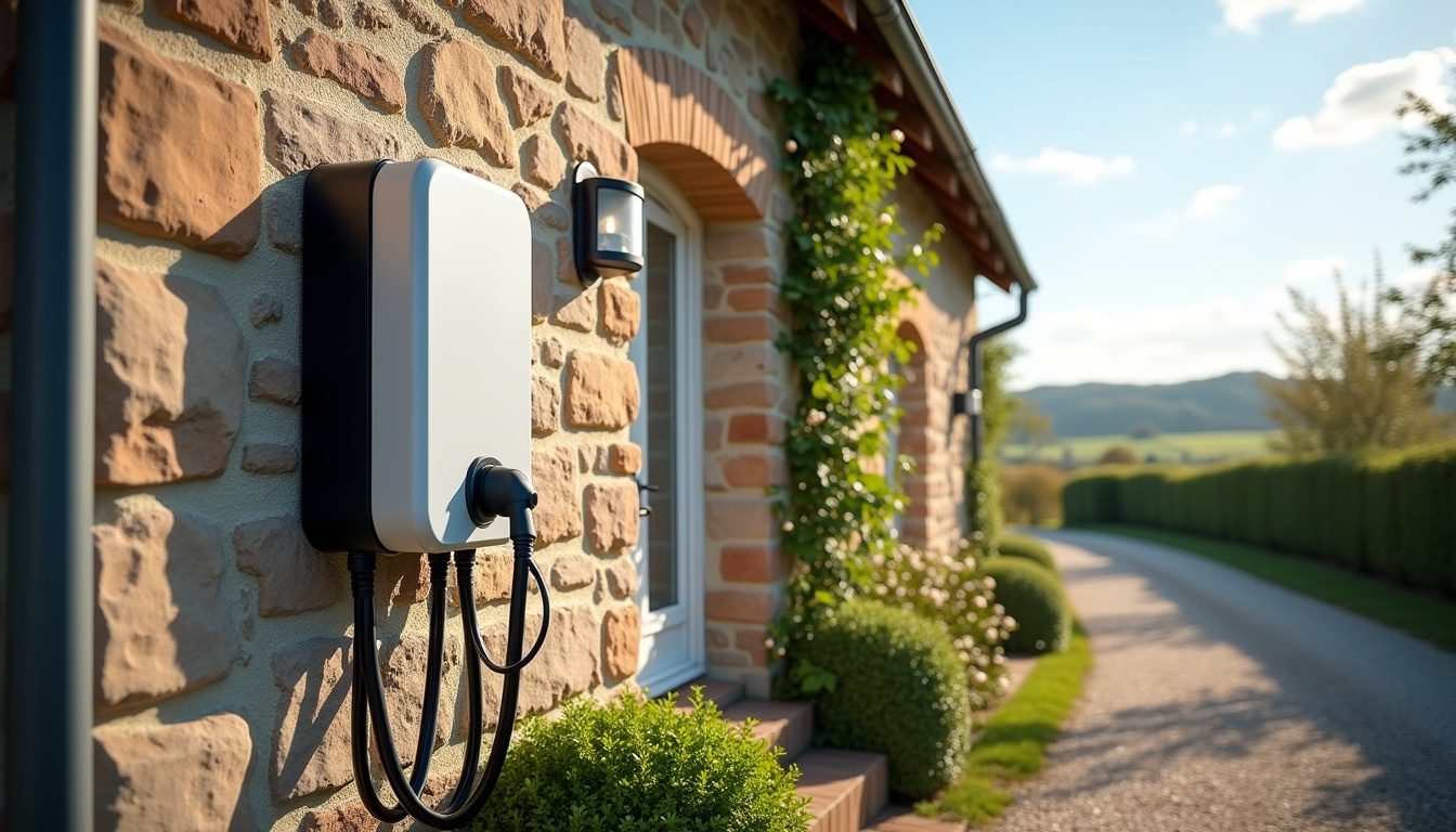 Borne de recharge électrique en fonctionnement en journée à Saint-Germain-du-Corbéis