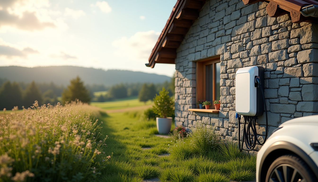Borne de recharge électrique installée à côté d'une maison individuelle dans un cadre rural proche de Laruns