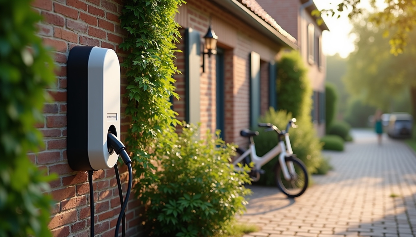 Borne de recharge électrique installée à l'extérieur dans un quartier résidentiel de Roussy-le-Village