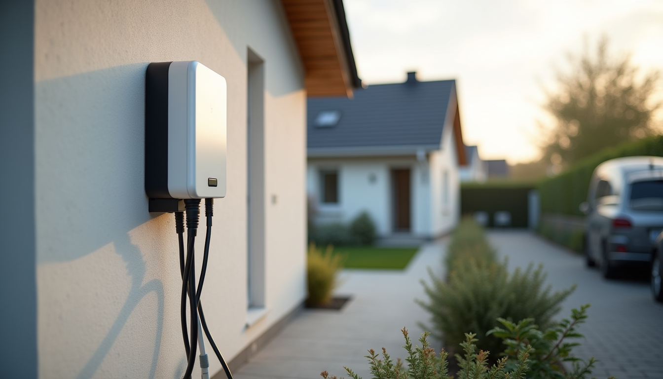 Borne de recharge électrique installée à l'extérieur d'une maison à La Haye-Malherbe
