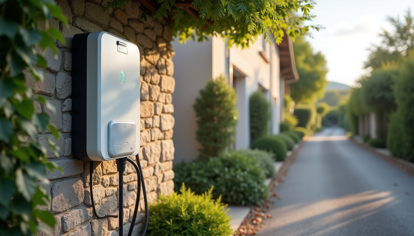 Borne de recharge électrique installée à l'extérieur d'une maison à Plounévézel