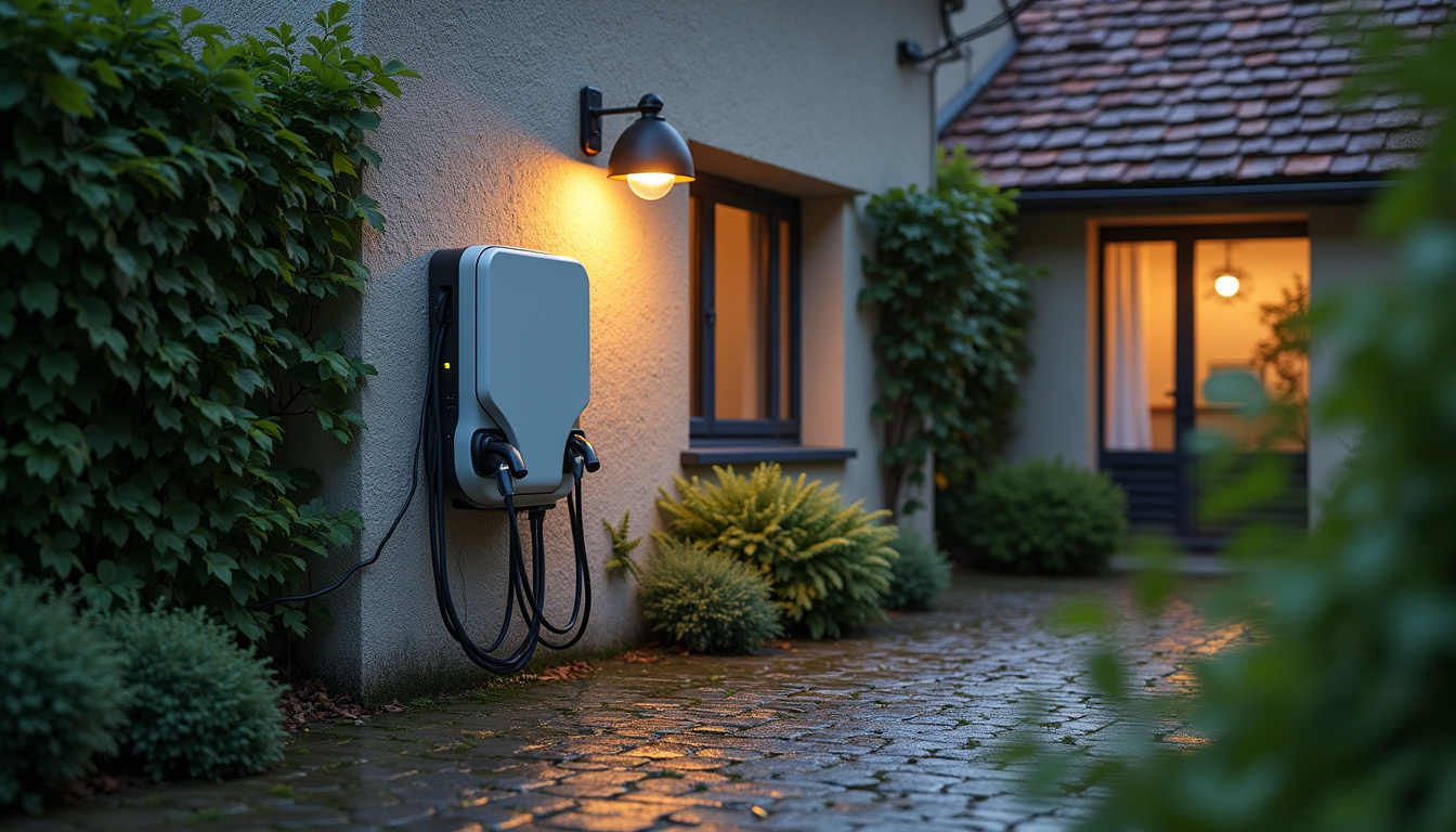Borne de recharge électrique installée à l'extérieur d'une maison à Quaëdypre