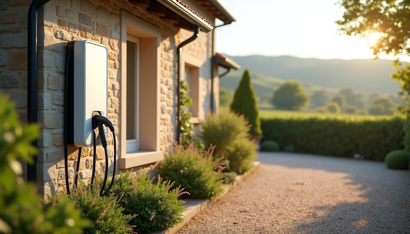 Borne de recharge électrique installée à l'extérieur d'une maison à Saint-Vivien