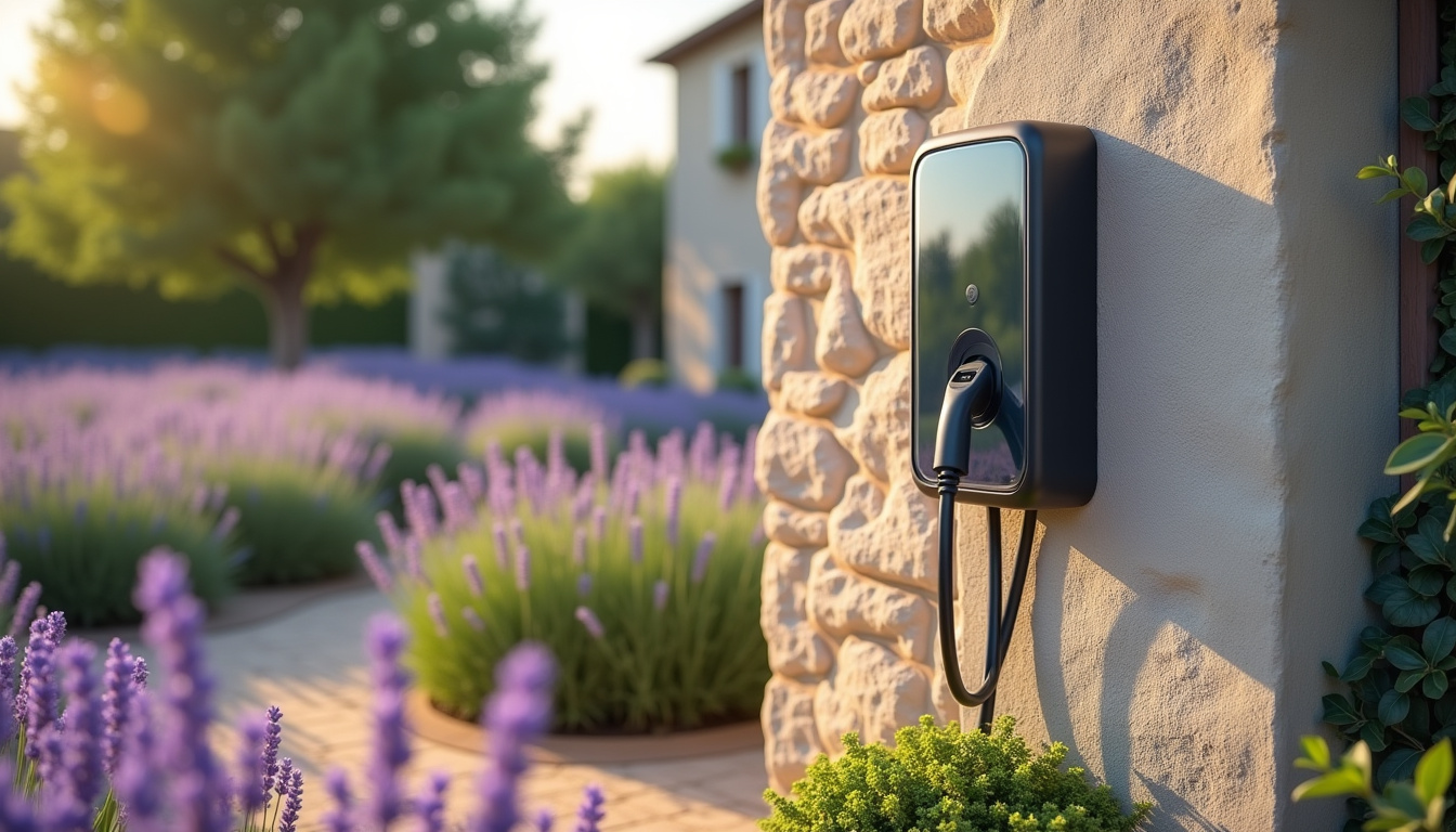 Borne de recharge électrique installée à l'extérieur d'une maison à Villelaure