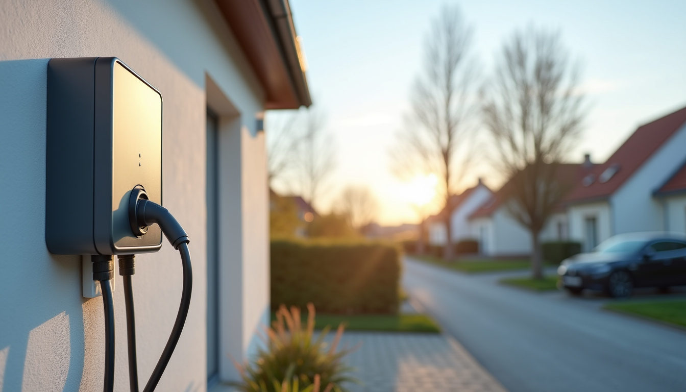 Borne de recharge électrique installée à l'extérieur d'une maison à Viry-Noureuil