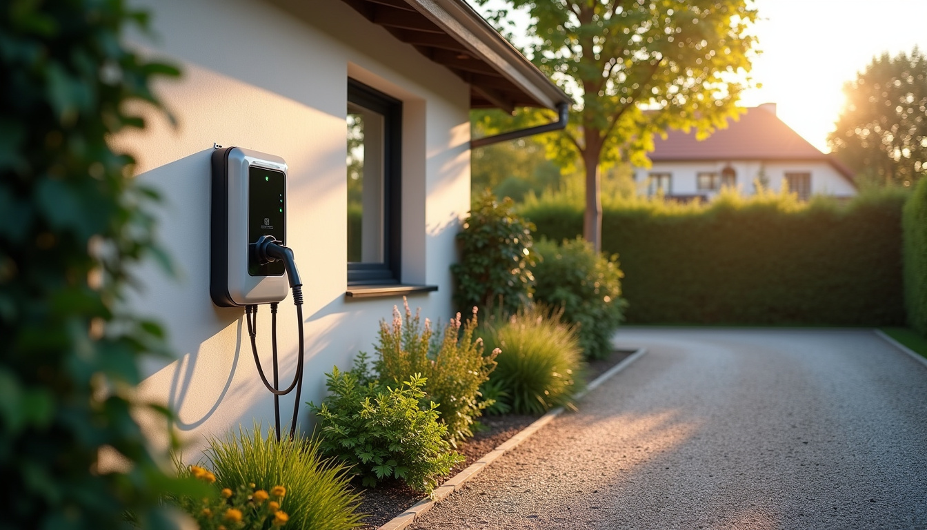 Borne de recharge électrique installée à l'extérieur d'une maison individuelle à La Capelle