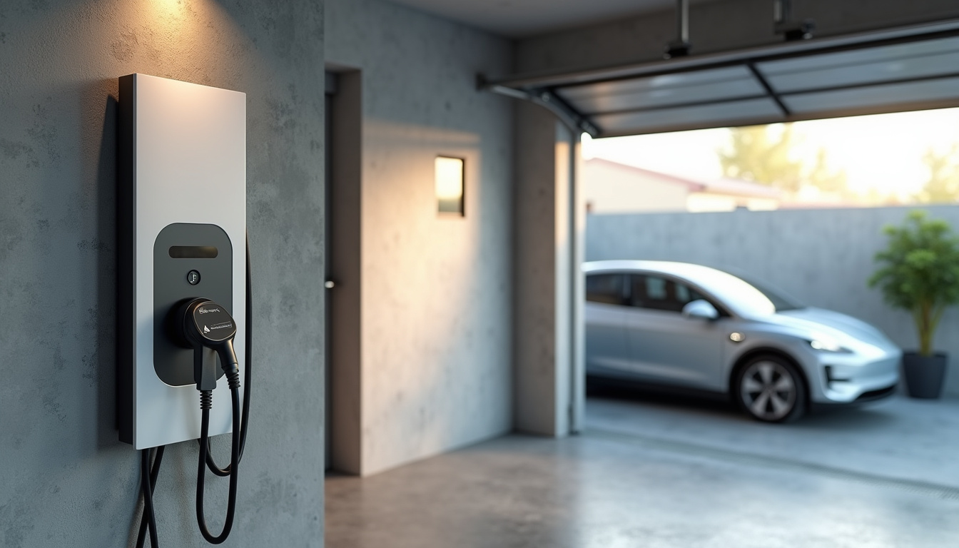 Borne de recharge électrique installée à l'intérieur d'un garage privé