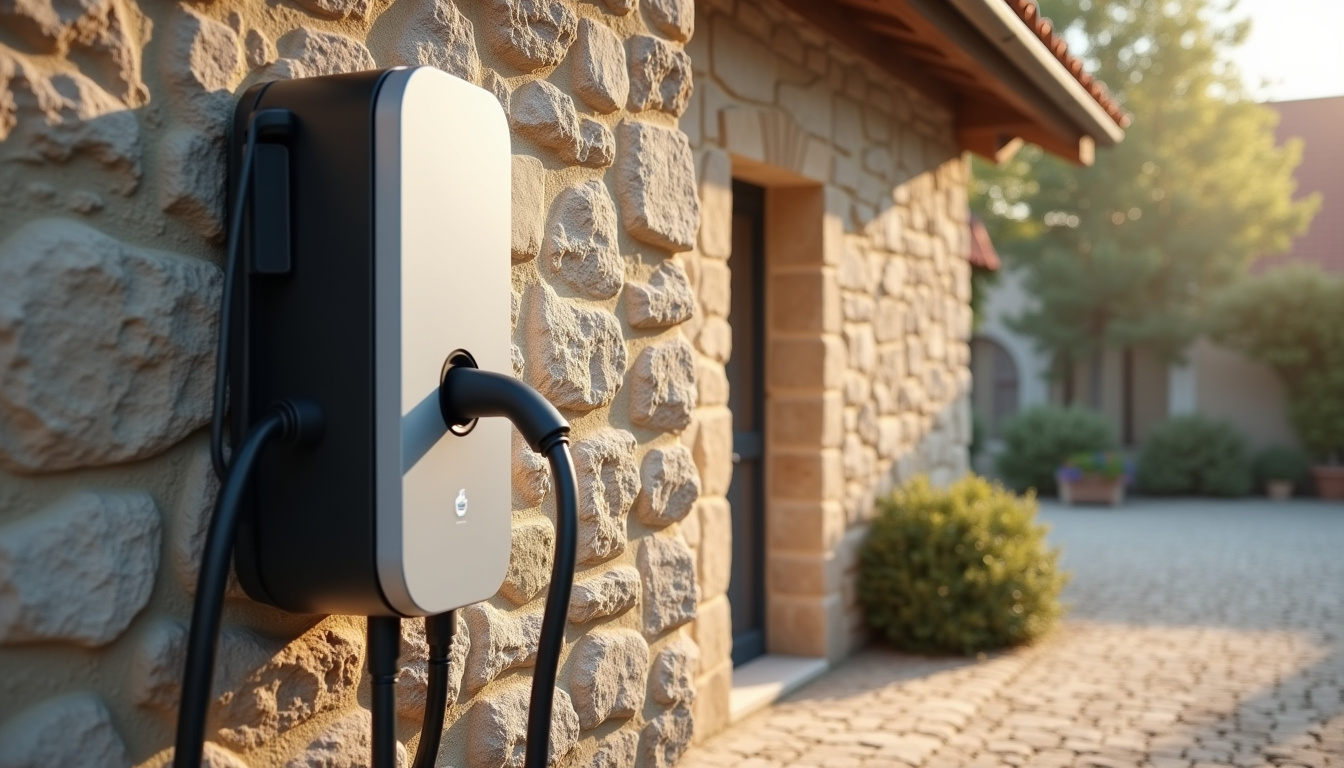 Borne de recharge électrique installée dans un garage à Effiat, Puy-de-Dôme