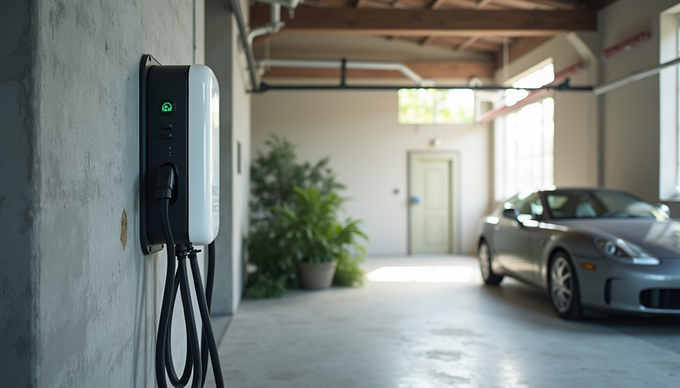 Borne de recharge électrique installée dans un garage à Raizeux
