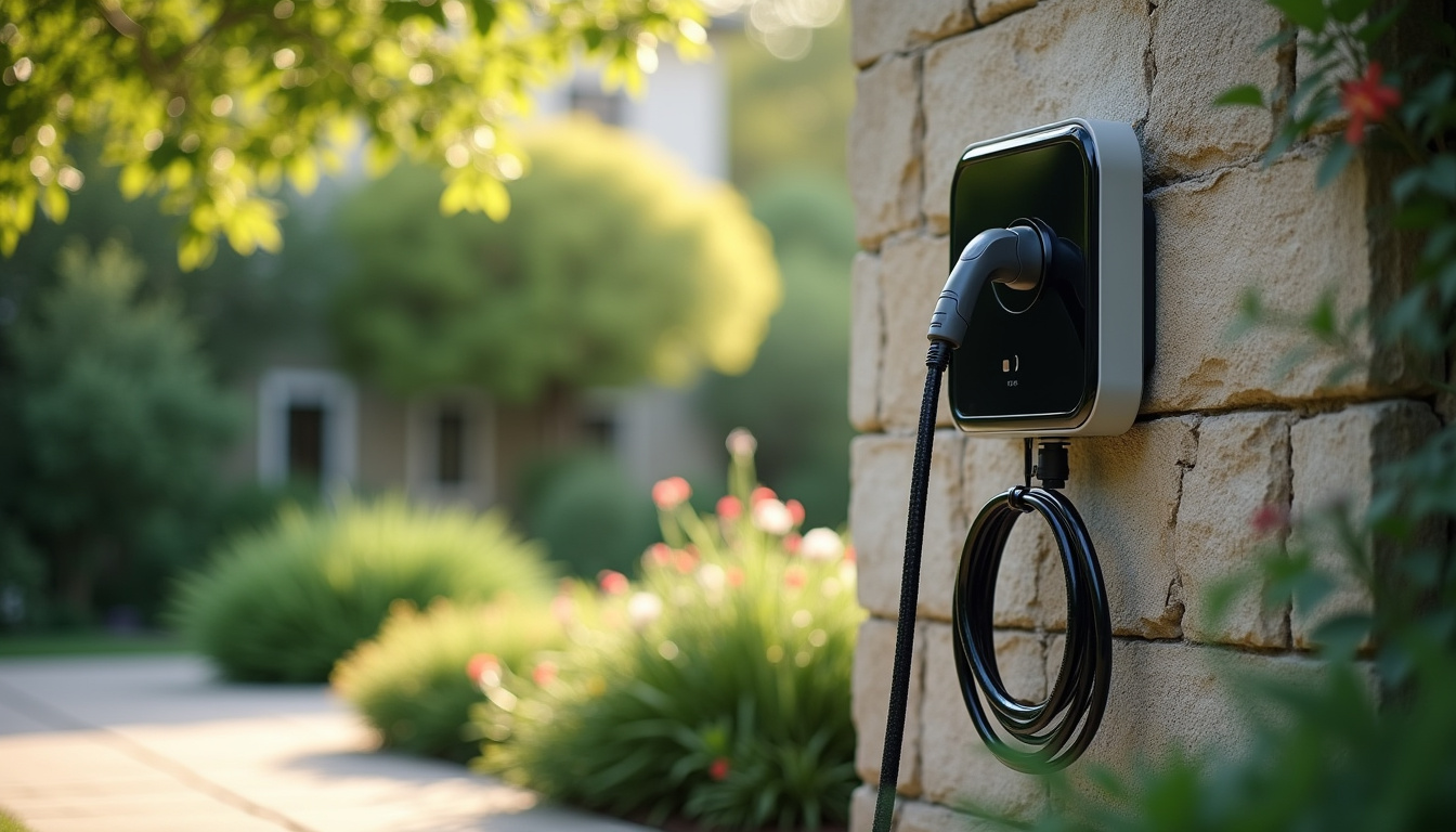 Borne de recharge électrique installée dans un jardin à Assieu