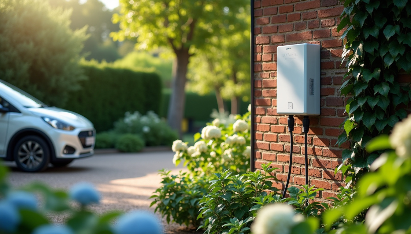 Borne de recharge électrique installée dans un jardin à Charly-sur-Marne