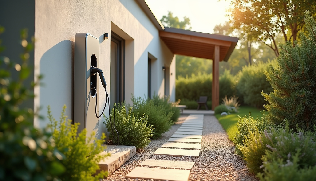 Borne de recharge électrique installée dans un jardin à Saint-Georges-d'Orques