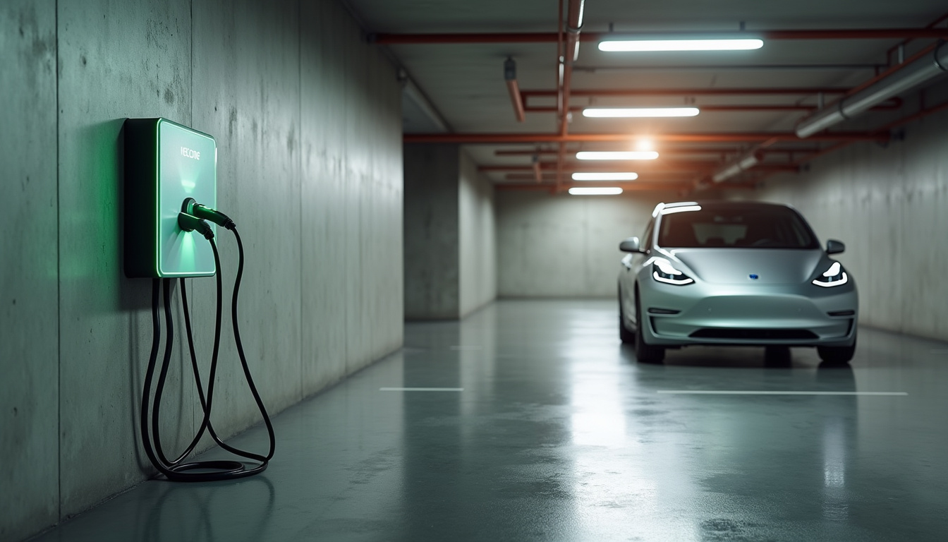 Borne de recharge électrique installée dans un parking collectif à Saint-Fulgent