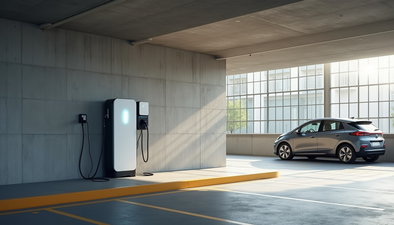 Borne de recharge électrique installée dans un parking de copropriété à Montcuq-en-Quercy-Blanc