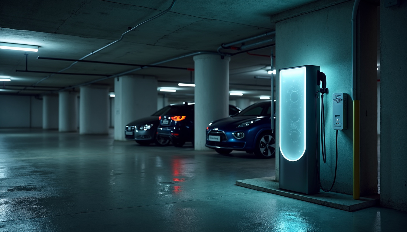 Borne de recharge électrique installée dans un parking souterrain de copropriété à Rouen