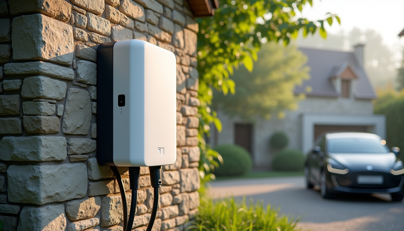 Borne de recharge électrique installée dans une maison à Médréac, en Ille-et-Vilaine